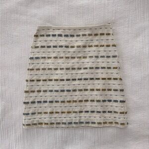 LOFT Cream Mini Skirt with Blue and Olive Stripe Details
